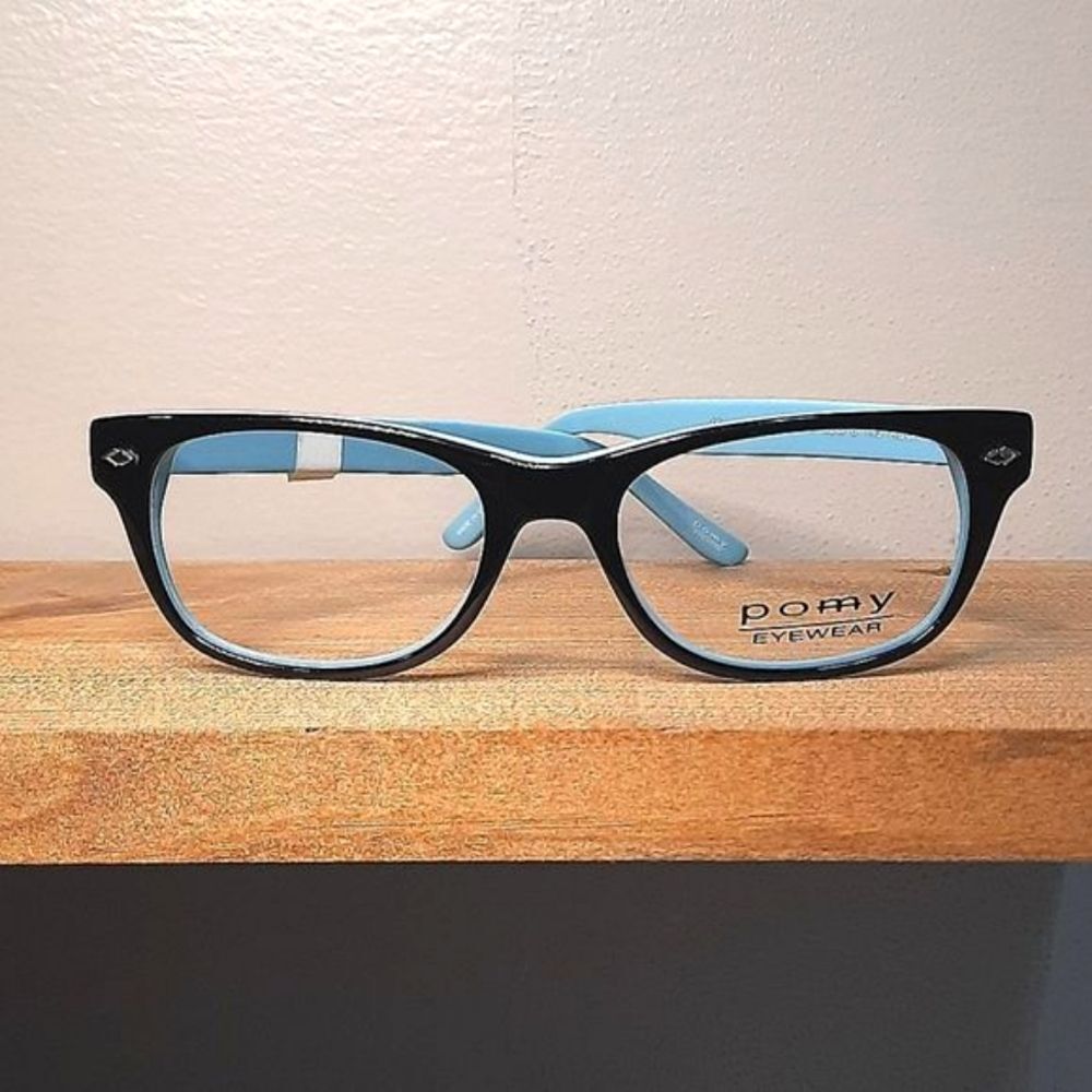 NEW Rx'able Eyeglass Frame; POMY, blue/black lightweight glasses 52-18-145
